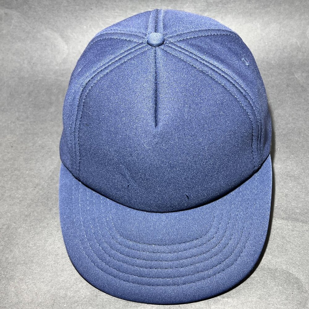 Vtg Blank Plain Solid Snapback Cap Hat Blue Full … - image 7